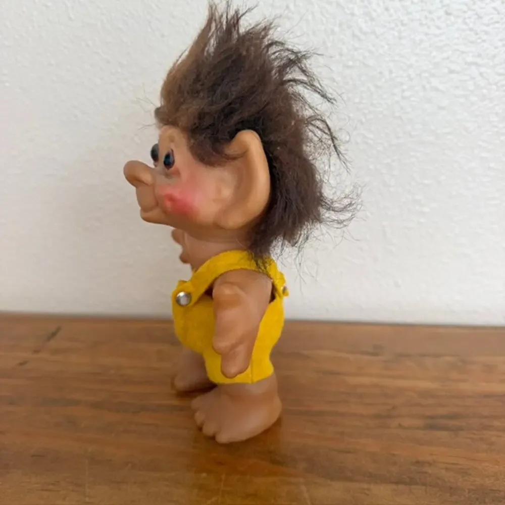 Vintage Thomas Dam Troll Doll Yellow Felt Pants Brown Hair - 6